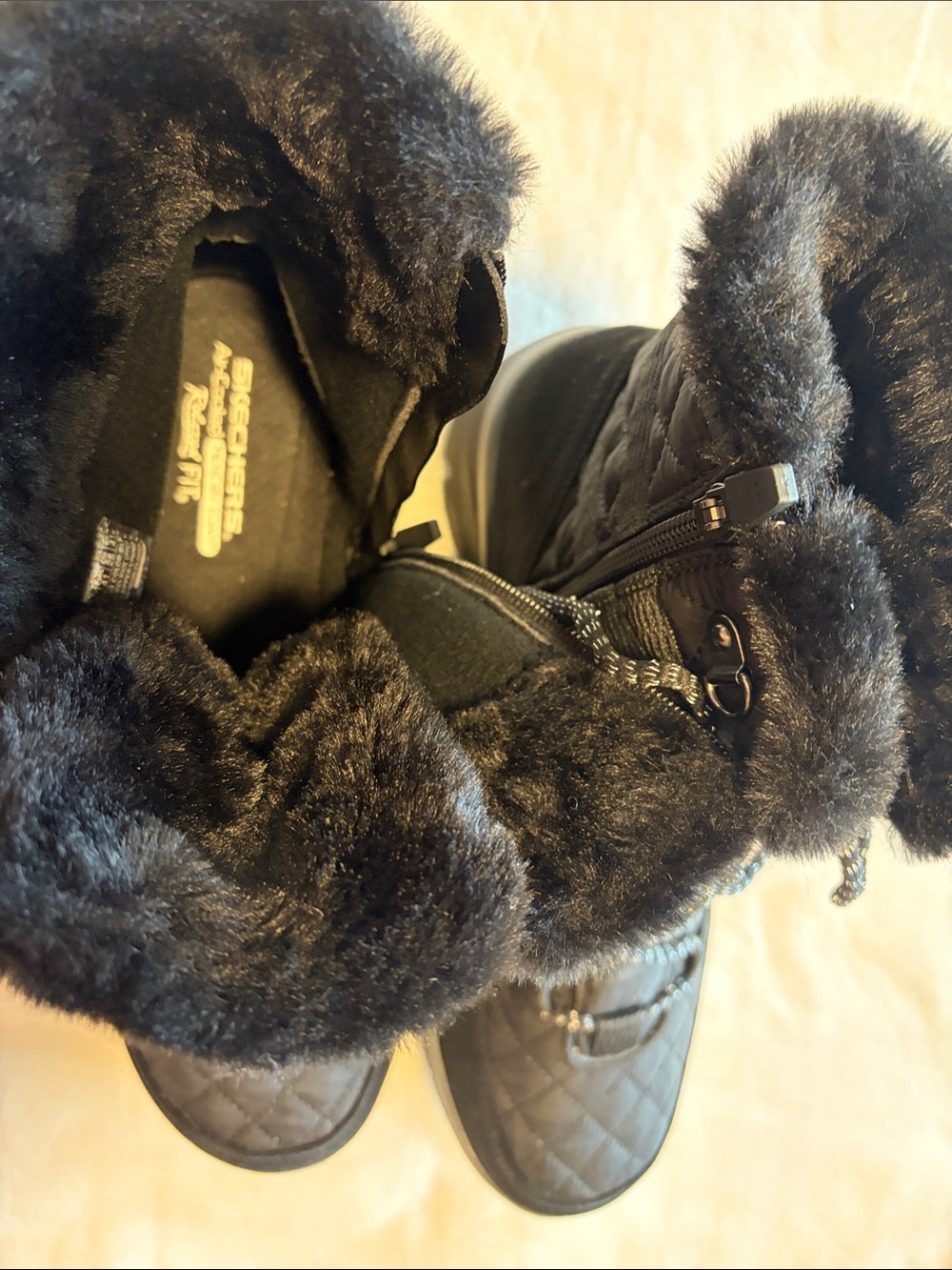 Skechers Black Quilted Faux-Fur Winter Boots